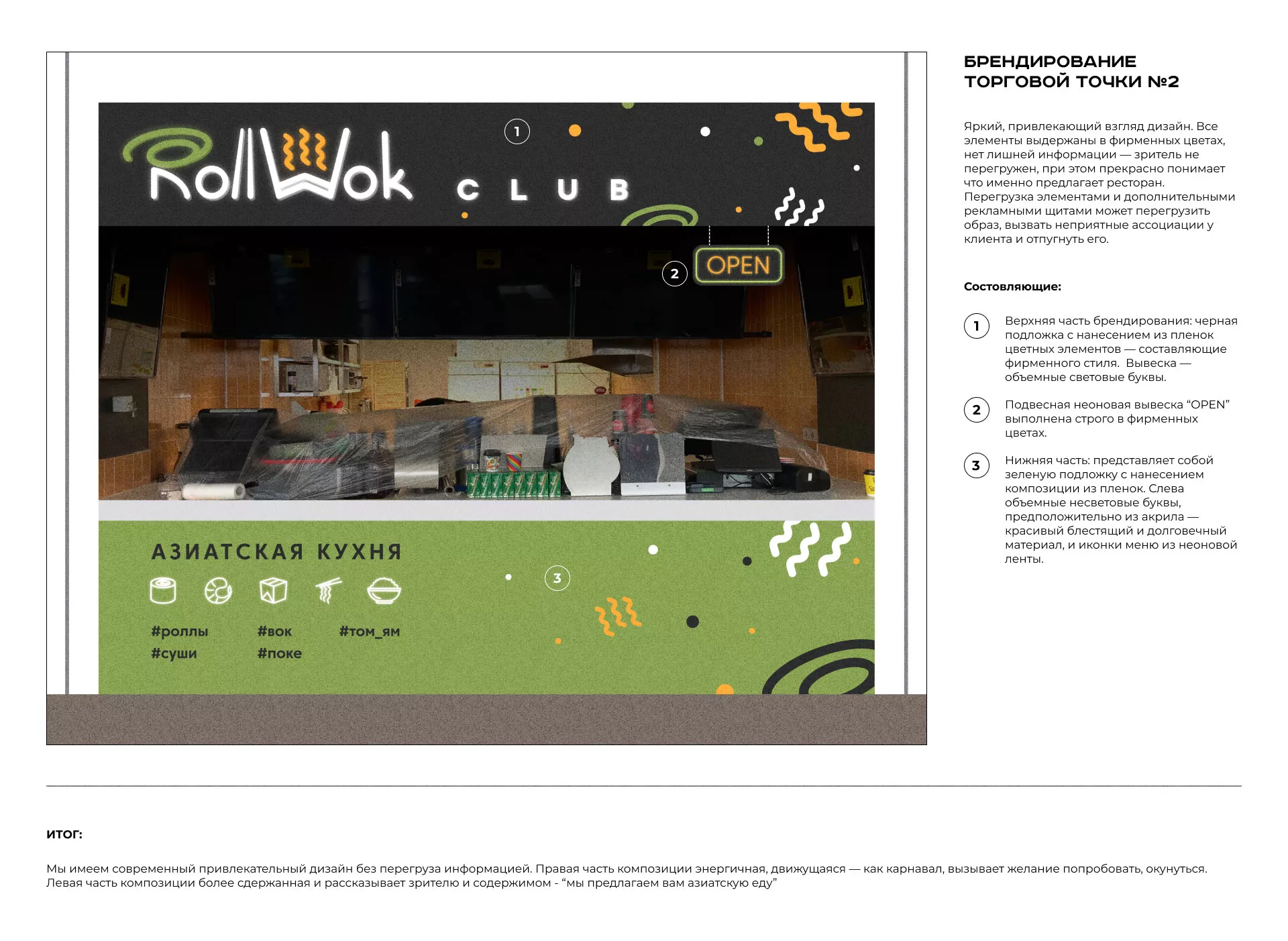 Брендирование торговых точек суши-бара «Roll Wok Club» в Вязниках
