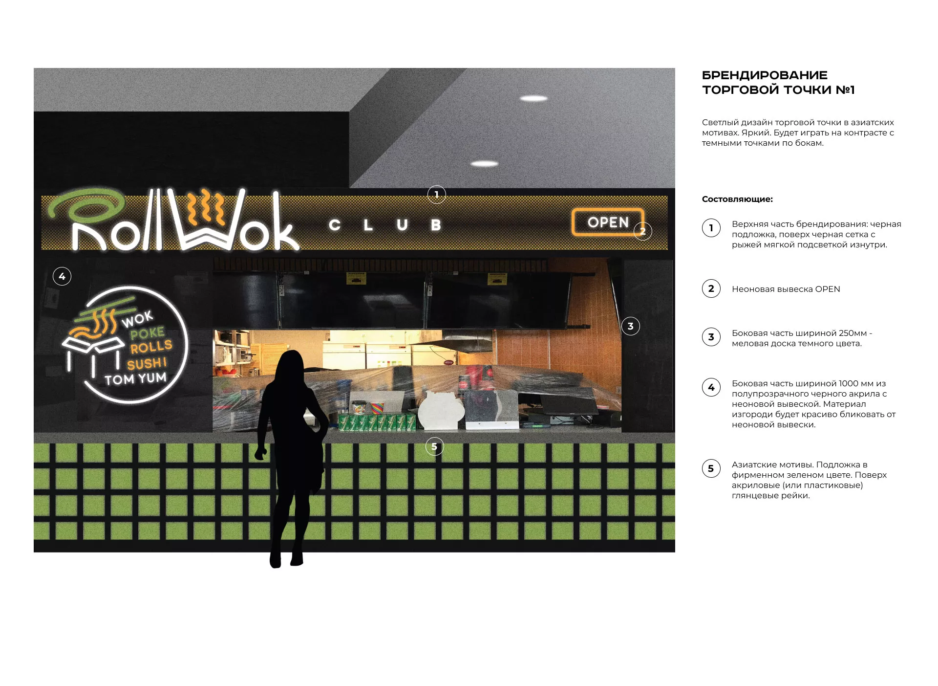 Брендирование торговых точек суши-бара «Roll Wok Club» в Вязниках